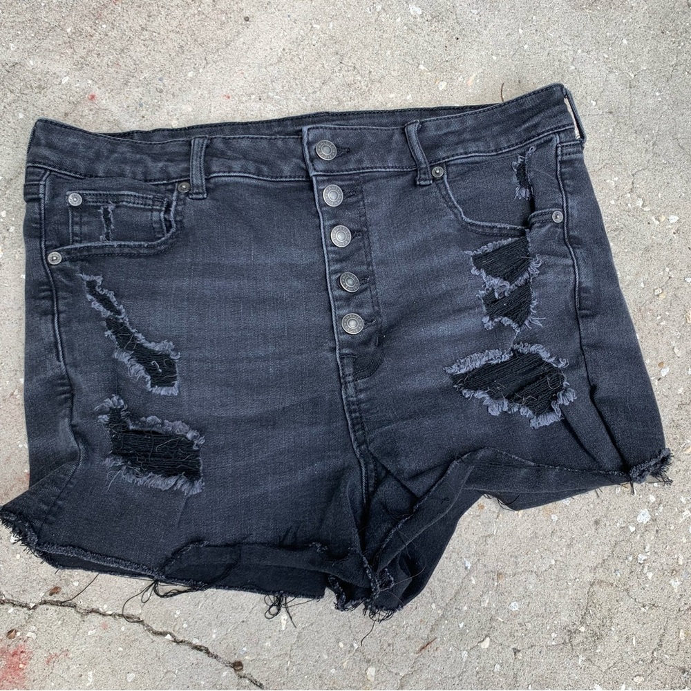 American Eagle sz 16 high waist button fly black shorts